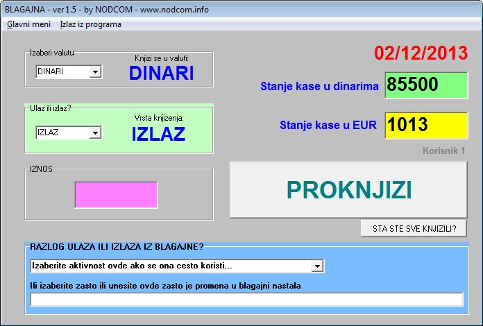 Program BLAGAJNA - interfejs programa - nodcom.info Program BLAGAJNA - nodcom.info