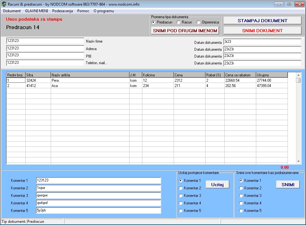 Program RACUNI I PREDRACUNI - nodcom.info